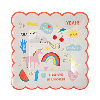  Meri Meri Partyteller-Set Rainbow & Unicorn Small Plate