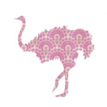  Inke Vogel Strauss aus rosa Vintage-Tapete