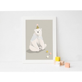  MINIMEL Print Affiche White bear and balls